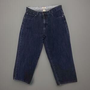 IZOD Jeans Womens 8 Capri Denim Straight Cut Pants Blue Embroidered Pockets W30”